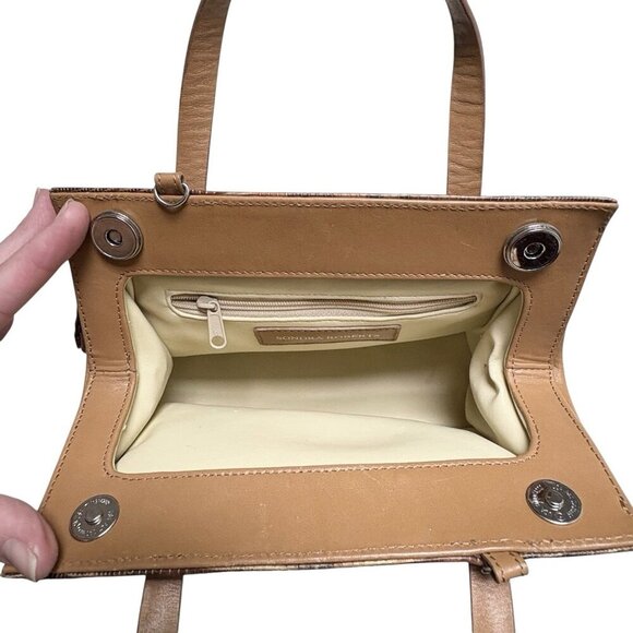 VTG Y2K Faux Snakeskin Double Handles Purse Shoulder Bag Sondra Roberts Brown - Picture 12 of 15